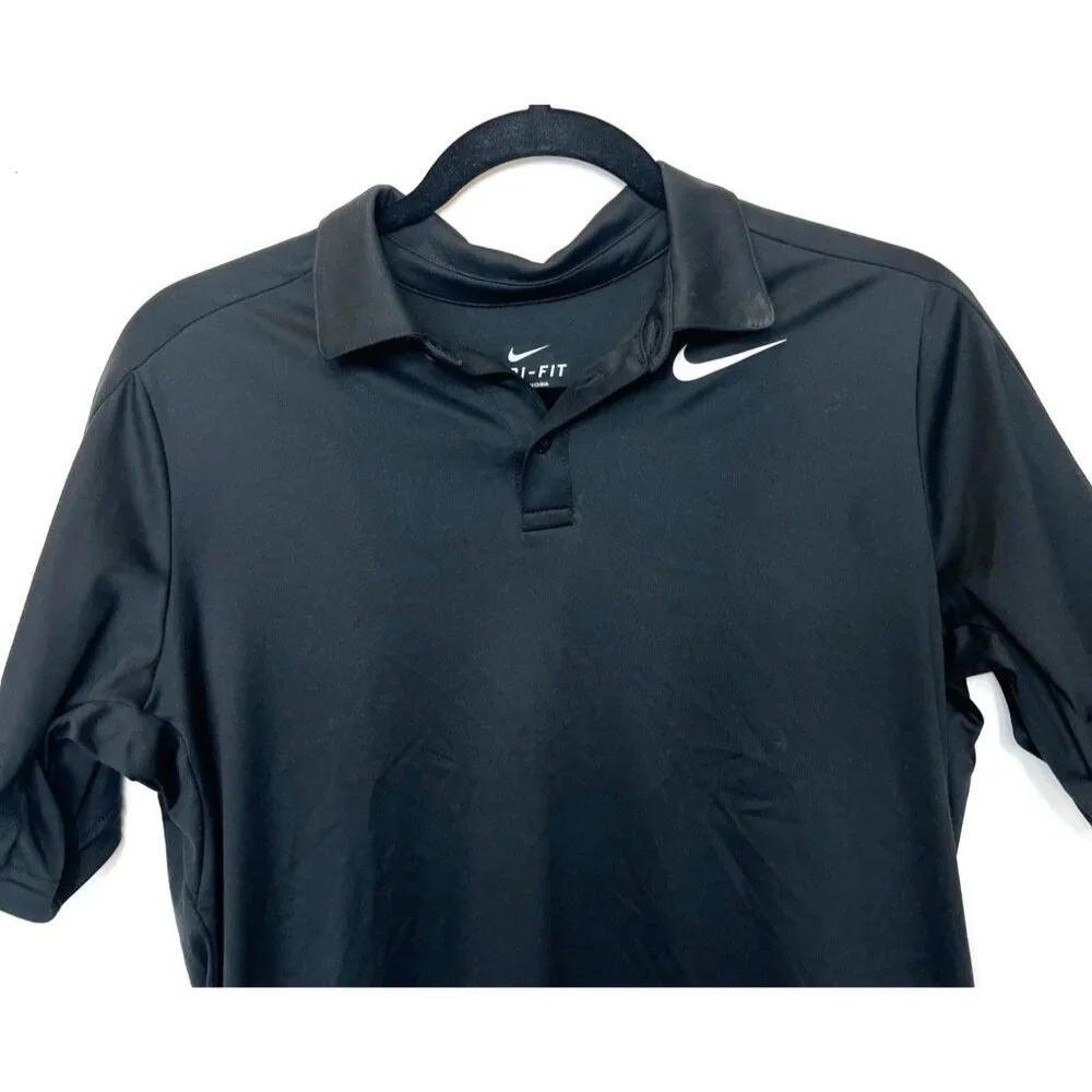 Nike Dri-Fit Black Polo Shirt Womens Large 100% Polyester Lightweight Breathable